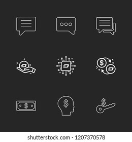 Set of 9 icons, for web, internet, mobile apps, interface design: business, finance, shopping, communication, fitness, computer, media, transportation, travel, easter, christmas, summer, device