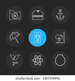 Set of 9 icons, for web, internet, mobile apps, interface design: business, finance, shopping, communication, fitness, computer, media, transportation, travel, easter, christmas, summer, device