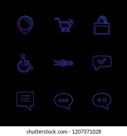 Set of 9 icons, for web, internet, mobile apps, interface design: business, finance, shopping, communication, fitness, computer, media, transportation, travel, easter, christmas, summer, device