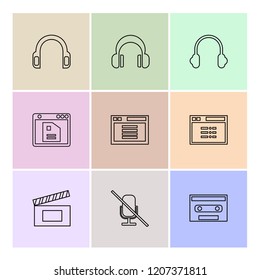 Set of 9 icons, for web, internet, mobile apps, interface design: business, finance, shopping, communication, fitness, computer, media, transportation, travel, easter, christmas, summer, device