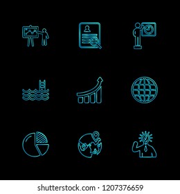 Set of 9 icons, for web, internet, mobile apps, interface design: business, finance, shopping, communication, fitness, computer, media, transportation, travel, easter, christmas, summer, device