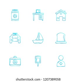 Set of 9 icons, for web, internet, mobile apps, interface design: business, finance, shopping, communication, fitness, computer, media, transportation, travel, easter, christmas, summer, device