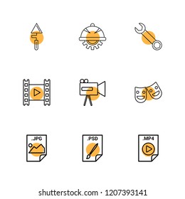 Set of 9 icons, for web, internet, mobile apps, interface design: business, finance, shopping, communication, fitness, computer, media, transportation, travel, easter, christmas, summer, device