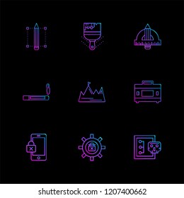 Set of 9 icons, for web, internet, mobile apps, interface design: business, finance, shopping, communication, fitness, computer, media, transportation, travel, easter, christmas, summer, device