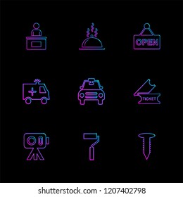 Set of 9 icons, for web, internet, mobile apps, interface design: business, finance, shopping, communication, fitness, computer, media, transportation, travel, easter, christmas, summer, device