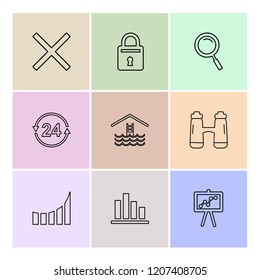 Set of 9 icons, for web, internet, mobile apps, interface design: business, finance, shopping, communication, fitness, computer, media, transportation, travel, easter, christmas, summer, device