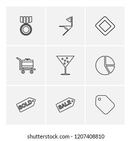 Set of 9 icons, for web, internet, mobile apps, interface design: business, finance, shopping, communication, fitness, computer, media, transportation, travel, easter, christmas, summer, device