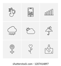 Set of 9 icons, for web, internet, mobile apps, interface design: business, finance, shopping, communication, fitness, computer, media, transportation, travel, easter, christmas, summer, device