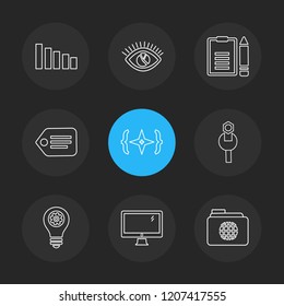 Set of 9 icons, for web, internet, mobile apps, interface design: business, finance, shopping, communication, fitness, computer, media, transportation, travel, easter, christmas, summer, device