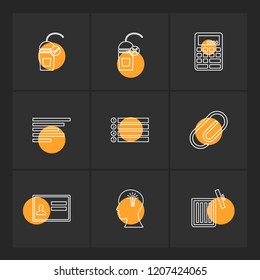 Set of 9 icons, for web, internet, mobile apps, interface design: business, finance, shopping, communication, fitness, computer, media, transportation, travel, easter, christmas, summer, device