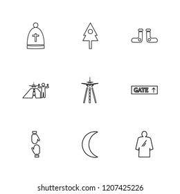 Set of 9 icons, for web, internet, mobile apps, interface design: business, finance, shopping, communication, fitness, computer, media, transportation, travel, easter, christmas, summer, device