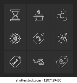 Set of 9 icons, for web, internet, mobile apps, interface design: business, finance, shopping, communication, fitness, computer, media, transportation, travel, easter, christmas, summer, device