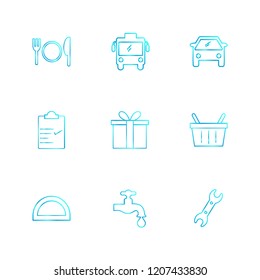 Set of 9 icons, for web, internet, mobile apps, interface design: business, finance, shopping, communication, fitness, computer, media, transportation, travel, easter, christmas, summer, device