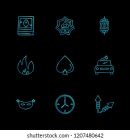 Set of 9 icons, for web, internet, mobile apps, interface design: business, finance, shopping, communication, fitness, computer, media, transportation, travel, easter, christmas, summer, device
