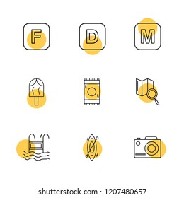Set of 9 icons, for web, internet, mobile apps, interface design: business, finance, shopping, communication, fitness, computer, media, transportation, travel, easter, christmas, summer, device