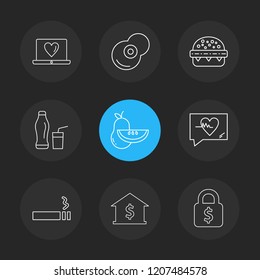 Set of 9 icons, for web, internet, mobile apps, interface design: business, finance, shopping, communication, fitness, computer, media, transportation, travel, easter, christmas, summer, device