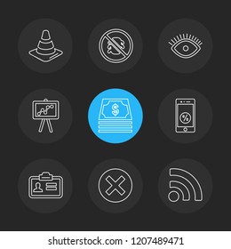 Set of 9 icons, for web, internet, mobile apps, interface design: business, finance, shopping, communication, fitness, computer, media, transportation, travel, easter, christmas, summer, device