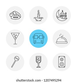 Set of 9 icons, for web, internet, mobile apps, interface design: business, finance, shopping, communication, fitness, computer, media, transportation, travel, easter, christmas, summer, device
