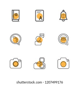 Set of 9 icons, for web, internet, mobile apps, interface design: business, finance, shopping, communication, fitness, computer, media, transportation, travel, easter, christmas, summer, device