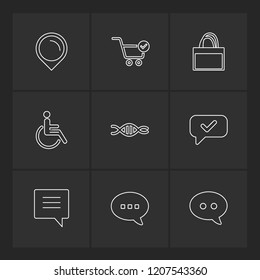 Set of 9 icons, for web, internet, mobile apps, interface design: business, finance, shopping, communication, fitness, computer, media, transportation, travel, easter, christmas, summer, device