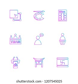 Set of 9 icons, for web, internet, mobile apps, interface design: business, finance, shopping, communication, fitness, computer, media, transportation, travel, easter, christmas, summer, device