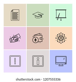 Set of 9 icons, for web, internet, mobile apps, interface design: business, finance, shopping, communication, fitness, computer, media, transportation, travel, easter, christmas, summer, device