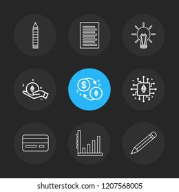 Set of 9 icons, for web, internet, mobile apps, interface design: business, finance, shopping, communication, fitness, computer, media, transportation, travel, easter, christmas, summer, device