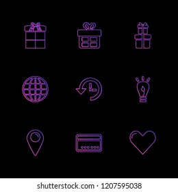 Set of 9 icons, for web, internet, mobile apps, interface design: business, finance, shopping, communication, fitness, computer, media, transportation, travel, easter, christmas, summer, device