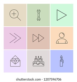 Set of 9 icons, for web, internet, mobile apps, interface design: business, finance, shopping, communication, fitness, computer, media, transportation, travel, easter, christmas, summer, device
