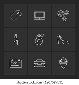Set of 9 icons, for web, internet, mobile apps, interface design: business, finance, shopping, communication, fitness, computer, media, transportation, travel, easter, christmas, summer, device