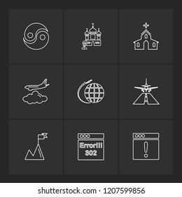 Set of 9 icons, for web, internet, mobile apps, interface design: business, finance, shopping, communication, fitness, computer, media, transportation, travel, easter, christmas, summer, device