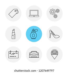 Set of 9 icons, for web, internet, mobile apps, interface design: business, finance, shopping, communication, fitness, computer, media, transportation, travel, easter, christmas, summer, device
