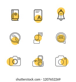Set of 9 icons, for web, internet, mobile apps, interface design: business, finance, shopping, communication, fitness, computer, media, transportation, travel, easter, christmas, summer, device