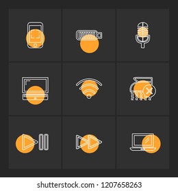 Set of 9 icons, for web, internet, mobile apps, interface design: business, finance, shopping, communication, fitness, computer, media, transportation, travel, easter, christmas, summer, device