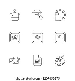 Set of 9 icons, for web, internet, mobile apps, interface design: business, finance, shopping, communication, fitness, computer, media, transportation, travel, easter, christmas, summer, device