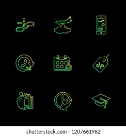 Set of 9 icons, for web, internet, mobile apps, interface design: business, finance, shopping, communication, fitness, computer, media, transportation, travel, easter, christmas, summer, device