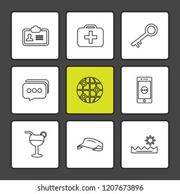 Set of 9 icons, for web, internet, mobile apps, interface design: business, finance, shopping, communication, fitness, computer, media, transportation, travel, easter, christmas, summer, device