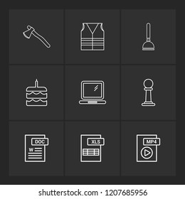 Set of 9 icons, for web, internet, mobile apps, interface design: business, finance, shopping, communication, fitness, computer, media, transportation, travel, easter, christmas, summer, device