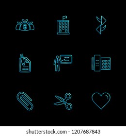 Set of 9 icons, for web, internet, mobile apps, interface design: business, finance, shopping, communication, fitness, computer, media, transportation, travel, easter, christmas, summer, device