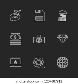 Set of 9 icons, for web, internet, mobile apps, interface design: business, finance, shopping, communication, fitness, computer, media, transportation, travel, easter, christmas, summer, device