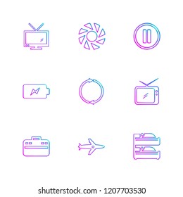 Set of 9 icons, for web, internet, mobile apps, interface design: business, finance, shopping, communication, fitness, computer, media, transportation, travel, easter, christmas, summer, device