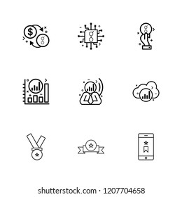 Set of 9 icons, for web, internet, mobile apps, interface design: business, finance, shopping, communication, fitness, computer, media, transportation, travel, easter, christmas, summer, device