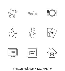 Set of 9 icons, for web, internet, mobile apps, interface design: business, finance, shopping, communication, fitness, computer, media, transportation, travel, easter, christmas, summer, device