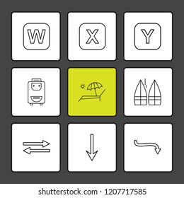 Set of 9 icons, for web, internet, mobile apps, interface design: business, finance, shopping, communication, fitness, computer, media, transportation, travel, easter, christmas, summer, device