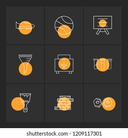 Set of 9 icons, for web, internet, mobile apps, interface design: business, finance, shopping, communication, fitness, computer, media, transportation, travel, easter, christmas, summer, device