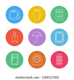 Set of 9 icons, for web, internet, mobile apps, interface design: business, finance, shopping, communication, fitness, computer, media, transportation, travel, easter, christmas, summer, device