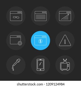 Set of 9 icons, for web, internet, mobile apps, interface design: business, finance, shopping, communication, fitness, computer, media, transportation, travel, easter, christmas, summer, device