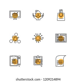 Set of 9 icons, for web, internet, mobile apps, interface design: business, finance, shopping, communication, fitness, computer, media, transportation, travel, easter, christmas, summer, device