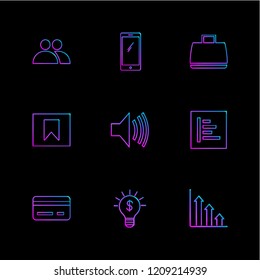 Set of 9 icons, for web, internet, mobile apps, interface design: business, finance, shopping, communication, fitness, computer, media, transportation, travel, easter, christmas, summer, device