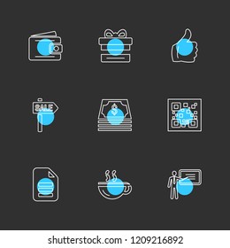 Set of 9 icons, for web, internet, mobile apps, interface design: business, finance, shopping, communication, fitness, computer, media, transportation, travel, easter, christmas, summer, device